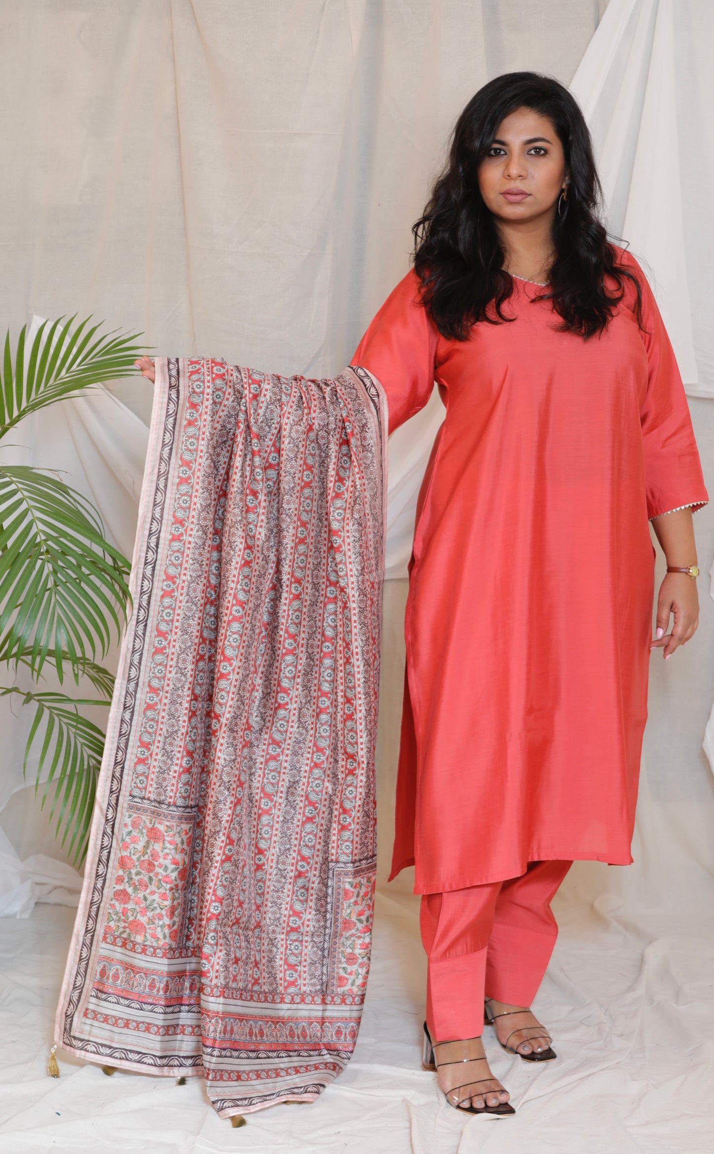 RANI - 3pc Crape Silk Kurta with Pajama Pant and Dupion silk dupatta - SALMON PINK