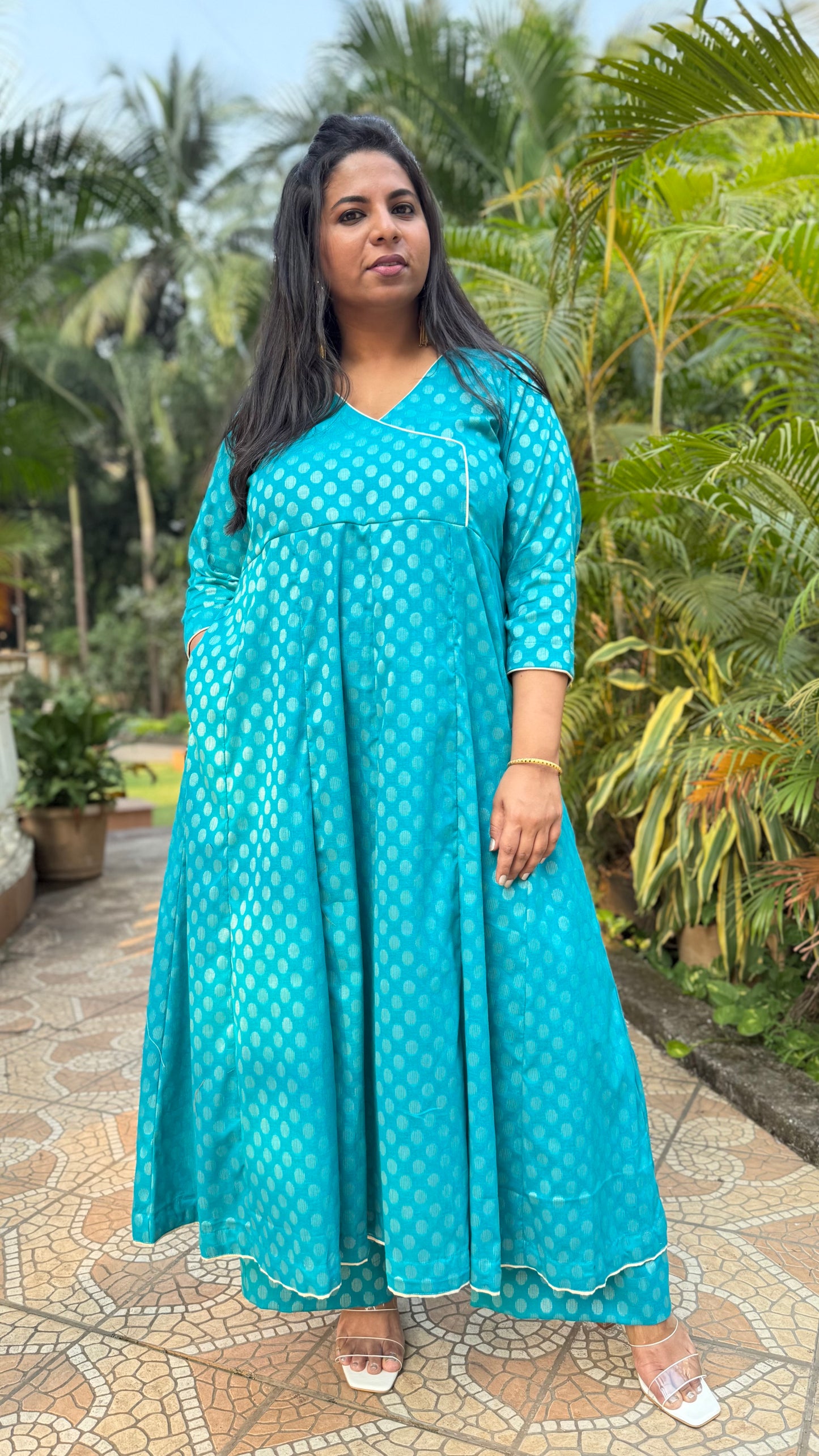 Muskaan - Anarkali kurta + Pant - BLUE - Cotton Boota