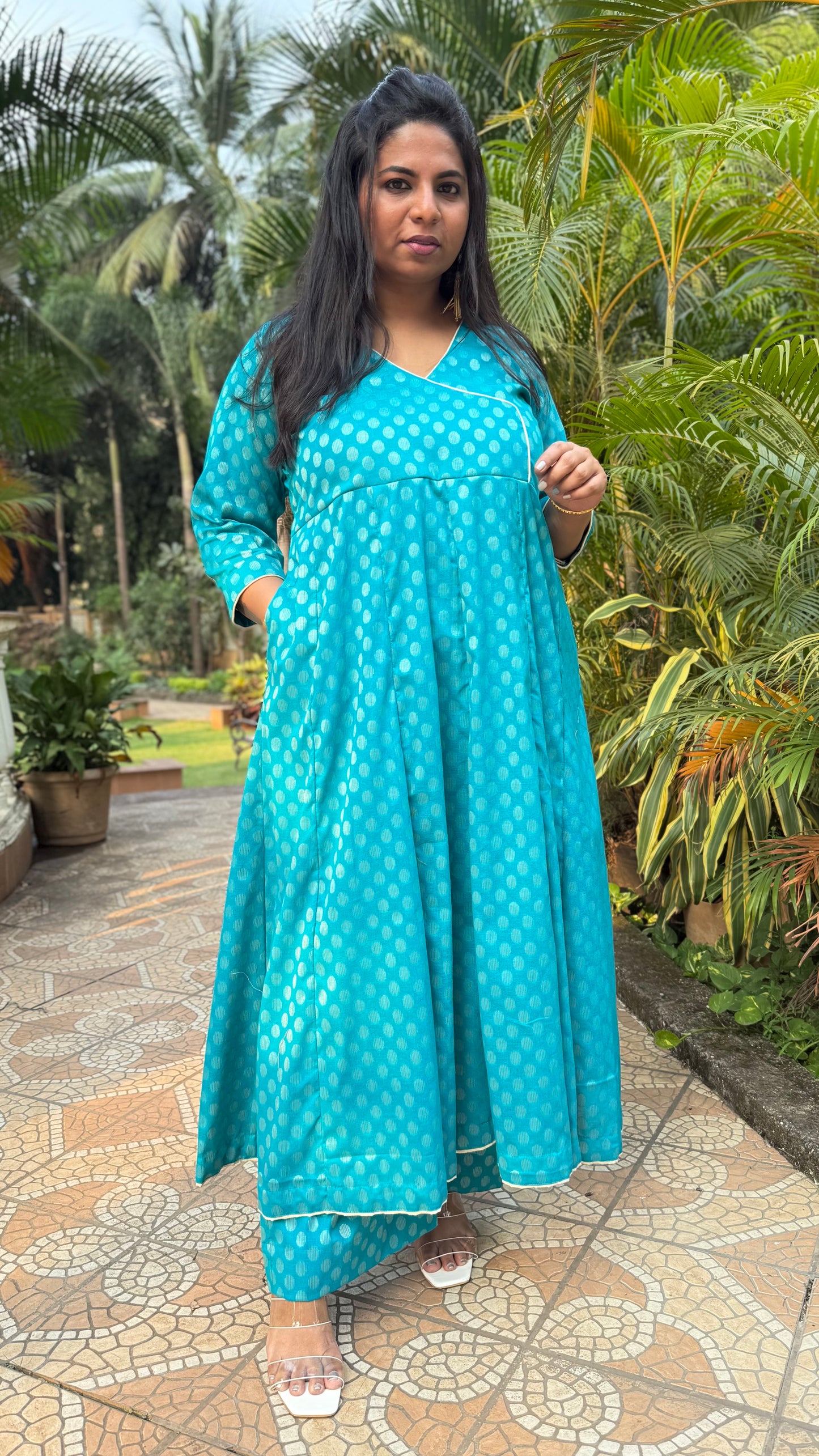 Muskaan - Anarkali kurta + Pant - BLUE - Cotton Boota