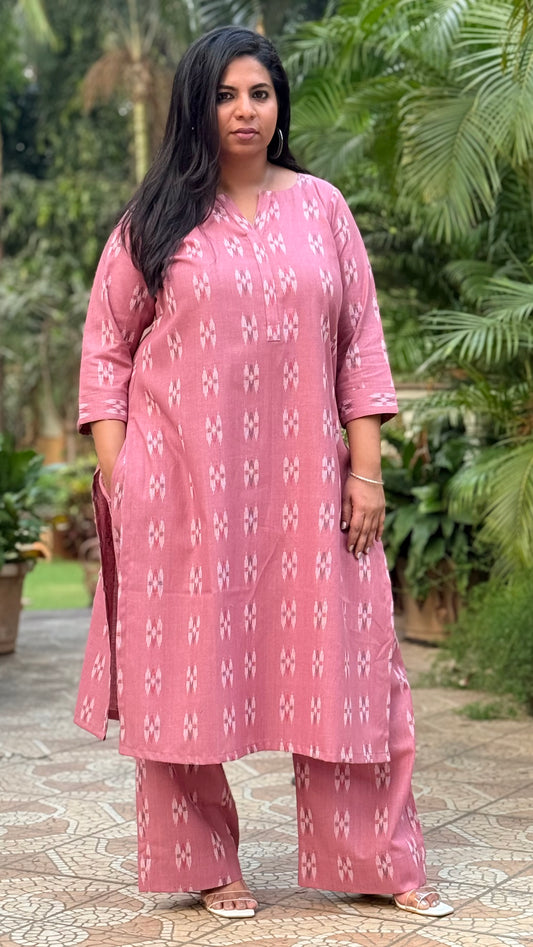 FIZA - Kurta & Pant set - Onion Pink - Cotton Dobby Weave