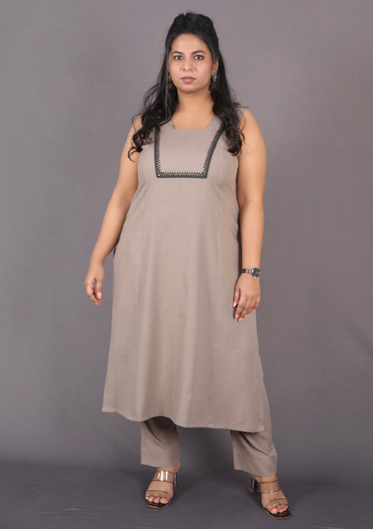 INAYA - Buy Kurta or Full Set - Soft Cotton - Mud Grey